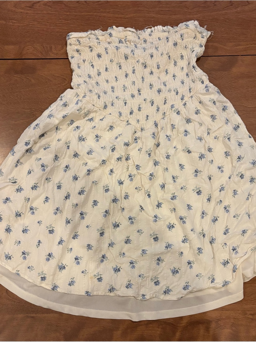 American Eagle Outfitters White Dress with Blue Floral Print Smocked Top Small